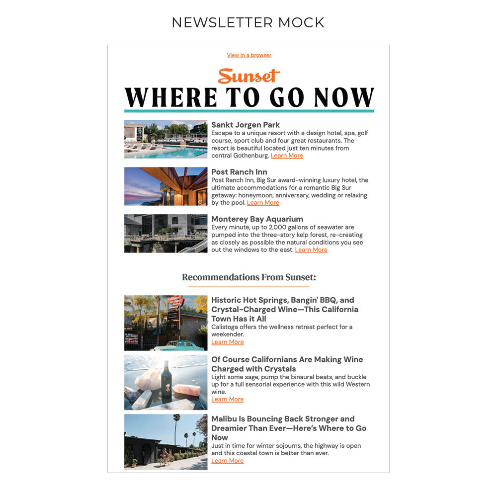 Sunset "Where To Go Now" Newsletter Sponsorship